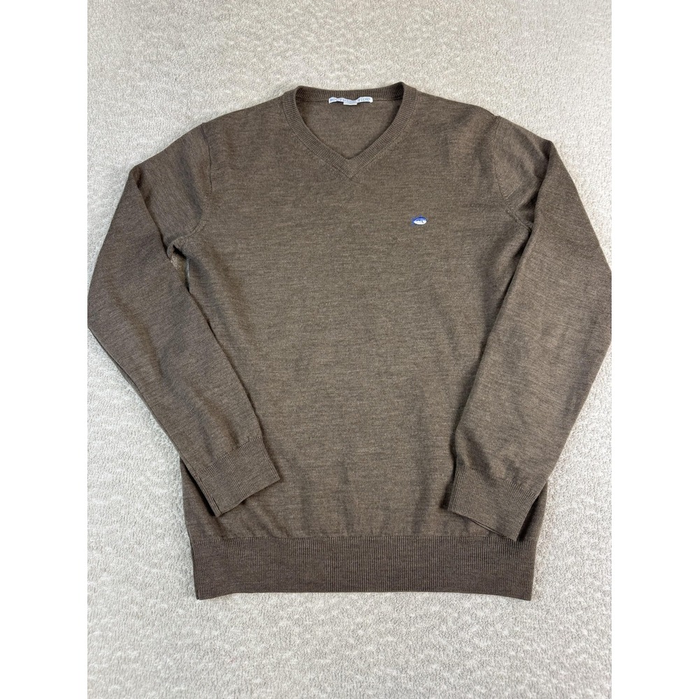 Southern Tide Sweater‎ Mens Medium Brown 100% Merino Wool V Neck Pullover Knit